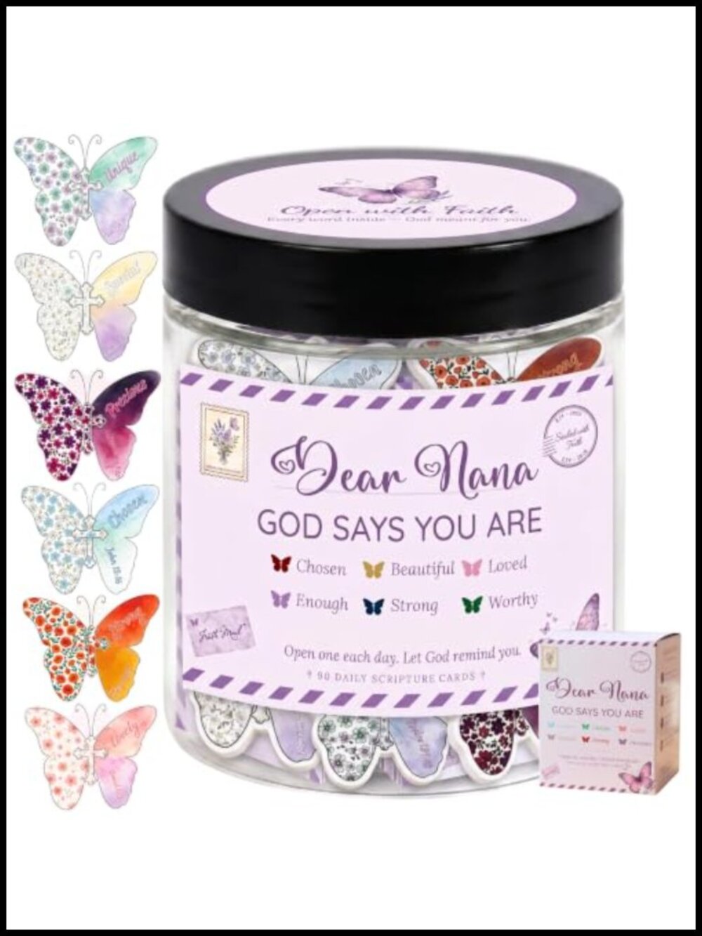 90 Daily Scripture Cards in a Jar Butterfly Bible Verse Affirmation Gift Set